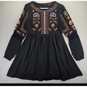 Romeo + Juliet Couture Tunic Mini Dress S 3/4-Sleeve Floral Embroidered Boho